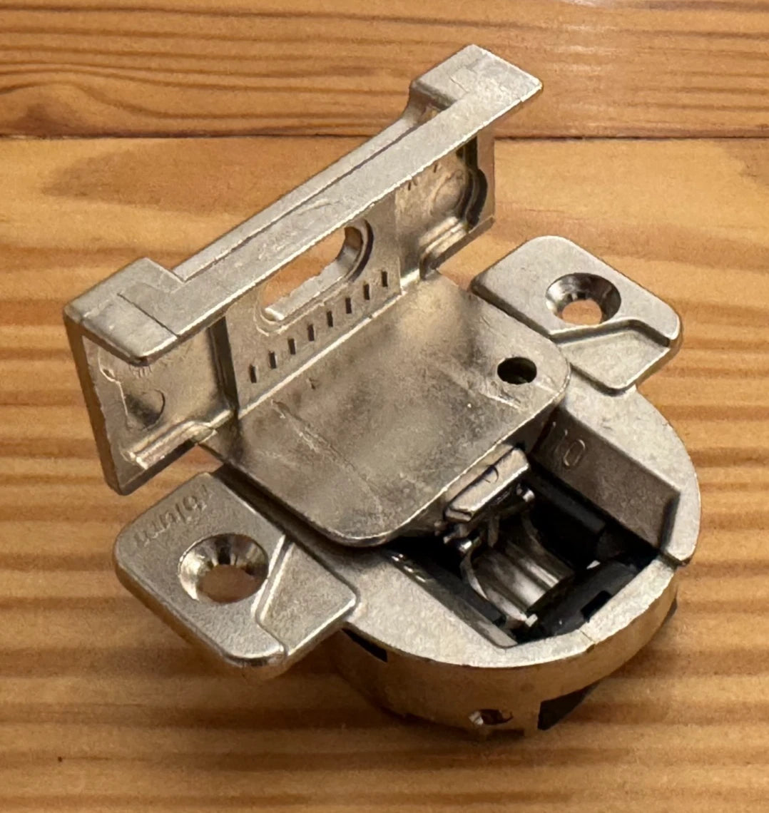 Blum COMPACT 110° Hinge 30.310-11.02  w/ 1 5/8" OL #130-01.218 Base Plate Nickel